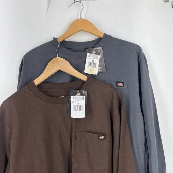 Dickies Mens 2 Pack Long Sleeve Pocket T-Shirt WL450 Brown Gray Medium NWT - Picture 3 of 13